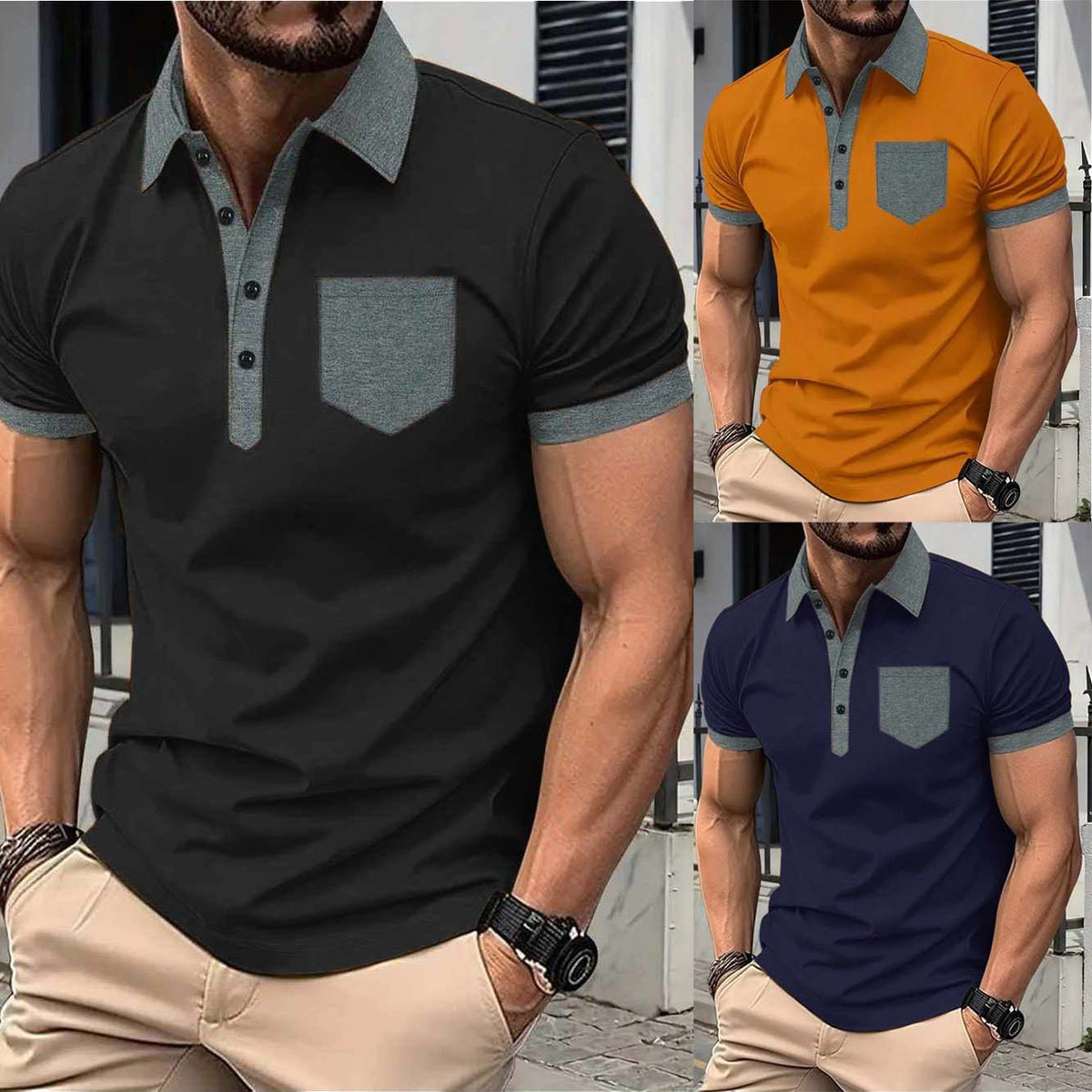 Bundle Of 3 Designer Summer Tshirt's MSDTS-07 (Mustard+Black+N.Blue)