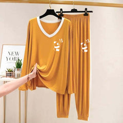 Contrast Neck-Style Logo-Printed 2-Pcs Lounge And Night Wear Suit. WLW-10 Contrast Neck-Style Logo-Printed 2-Pcs Lounge And Night Wear Suit. WLW-10