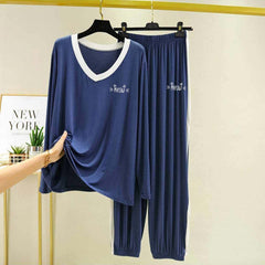 Contrast Neck-Style Logo-Printed 2-Pcs Lounge And Night Wear Suit. WLW-10 Contrast Neck-Style Logo-Printed 2-Pcs Lounge And Night Wear Suit. WLW-10