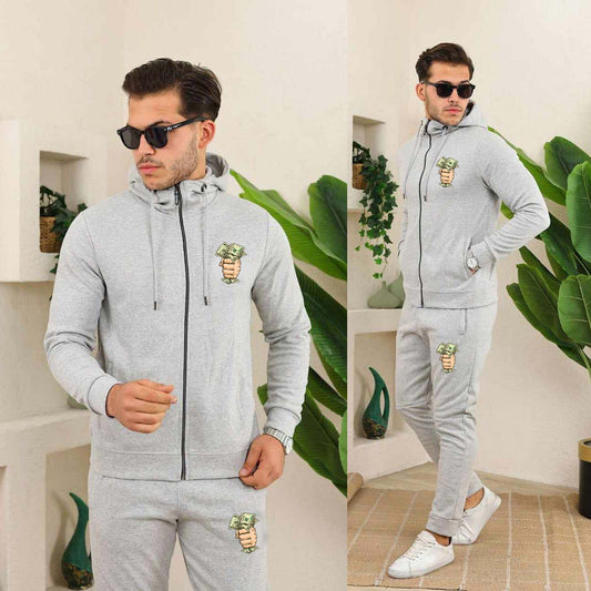 Grey Dollar Hoodie Zipper Style 2-Pcs Premium Quality Winter Tracksuit D-12.