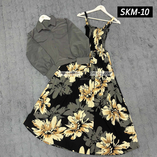Short Koti & Printed Smoky Maxi Style Western 2-Pcs Stiched Suit. SKM-10