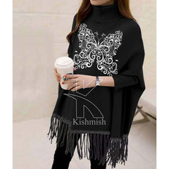 Butterfly Printed Bat-Wing Style Viscose Poncho. Butterfly Printed Bat-Wing Style Viscose Poncho.
