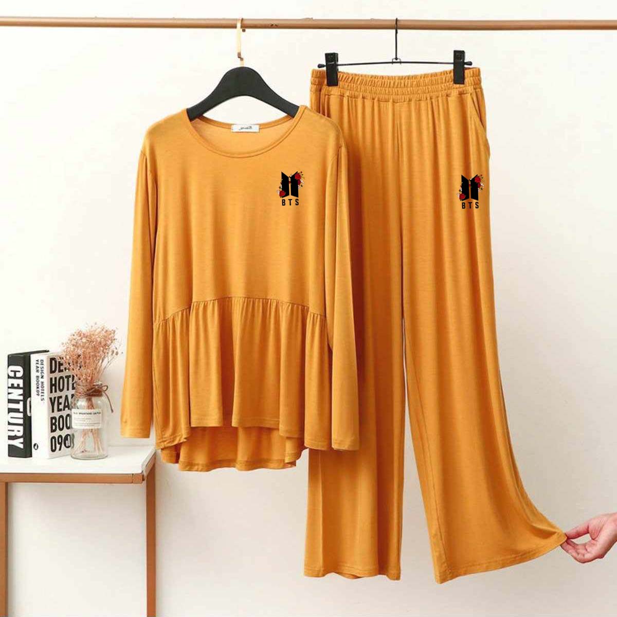 Peplum-Style Logo-Printed 2-Pcs Lounge And Night Wear Suit. WLW-11