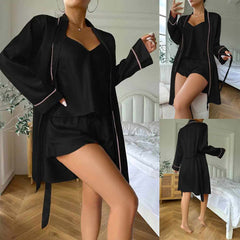 Imported Gown Style 3-Pcs Silk Nightsuit. (Gown-Inner-Short) Imported Gown Style 3-Pcs Silk Nightsuit. (Gown-Inner-Short)