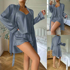 Imported Gown Style 3-Pcs Silk Nightsuit. (Gown-Inner-Short) Imported Gown Style 3-Pcs Silk Nightsuit. (Gown-Inner-Short)