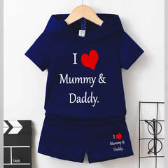 I Love D+M Kids Hooded Style 2-Pcs Summer Suit. (HOTS+SH) I Love D+M Kids Hooded Style 2-Pcs Summer Suit. (HOTS+SH)