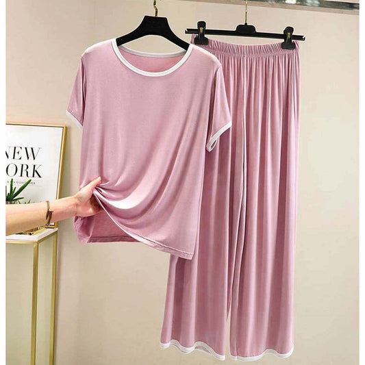 Contrast Tape-Style 2-Pcs Lounge And Night Wear Suit. WLW-07