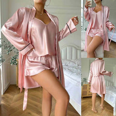 Imported Gown Style 3-Pcs Silk Nightsuit. (Gown-Inner-Short) Imported Gown Style 3-Pcs Silk Nightsuit. (Gown-Inner-Short)