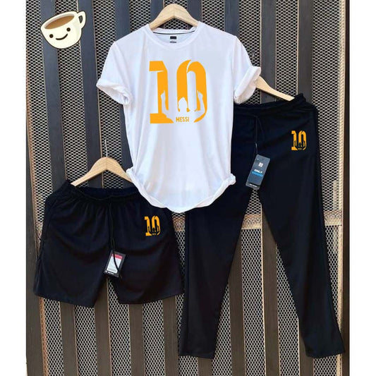 White Messi-10 Bundle Of 3 Dry-Fit Premium Quality Summer Suit.