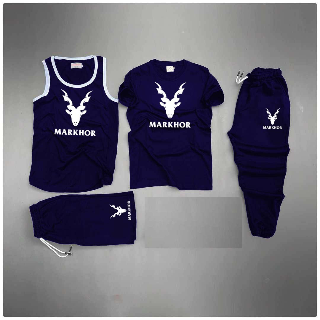 Blue Markhor Printed Bundle Of 4 Dry-Fit Complete Summer Deal.