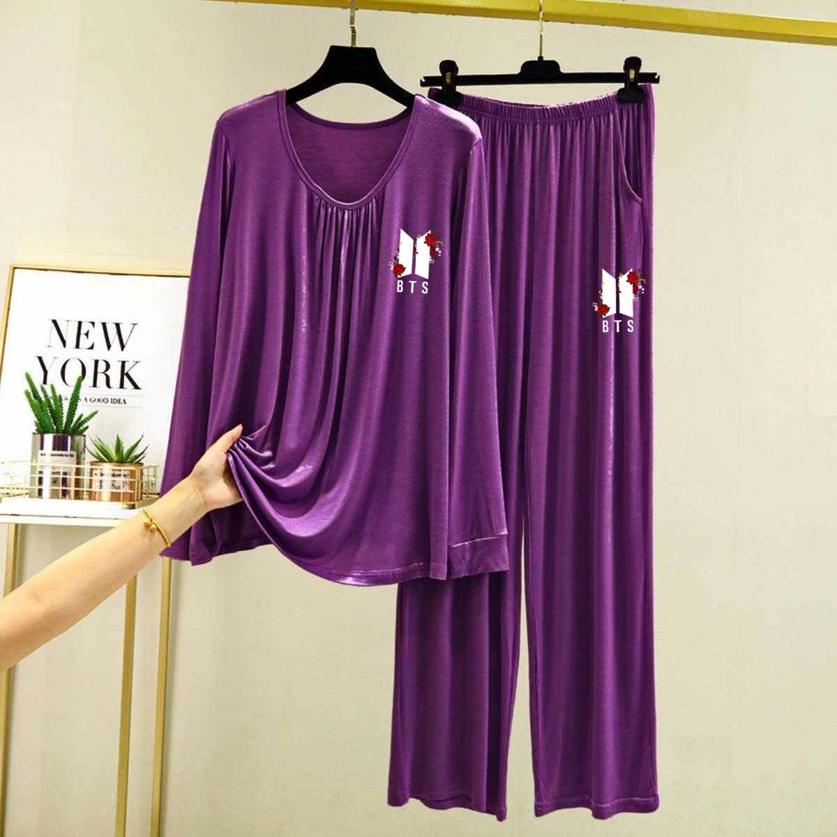 Neck Geadar-Style Logo-Printed 2-Pcs Lounge And Night Wear Suit. WLW-14