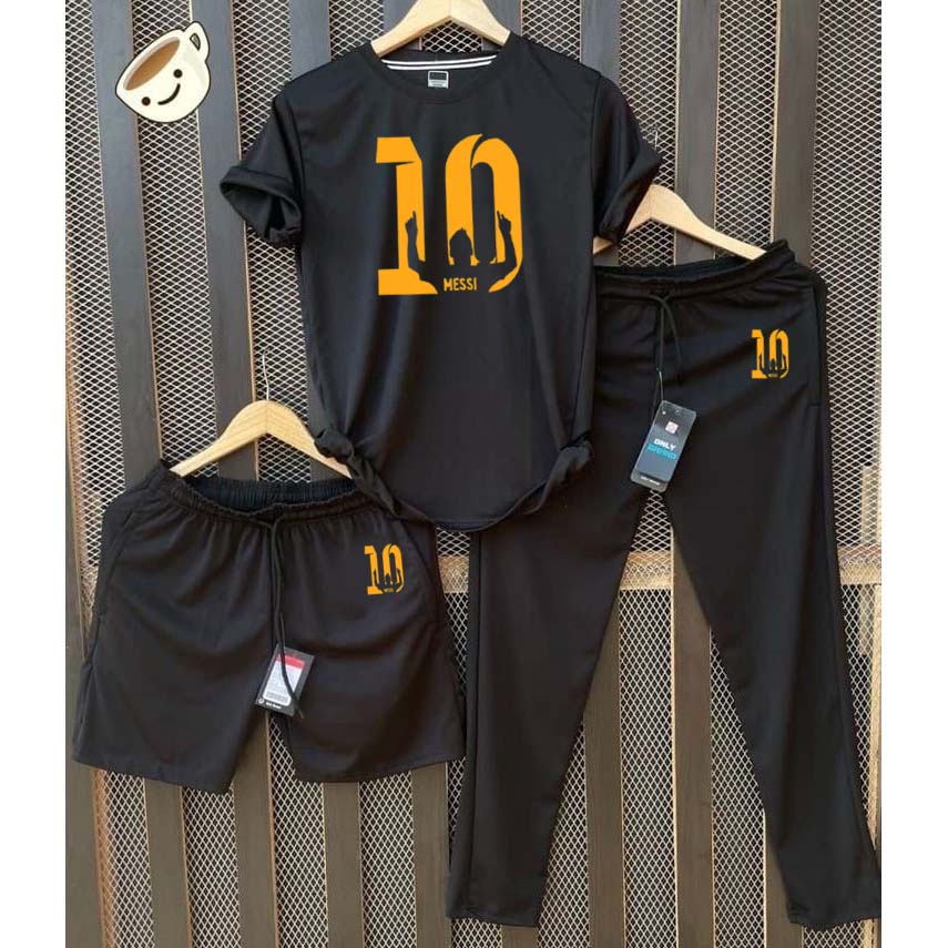 Black Messi-10 Bundle Of 3 Dry-Fit Premium Quality Summer Suit.