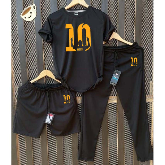 Black Messi-10 Bundle Of 3 Dry-Fit Premium Quality Summer Suit.