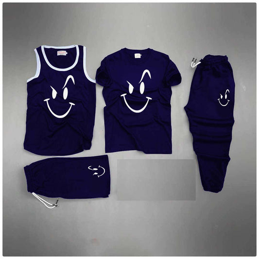 Blue Naughty Smile Printed Bundle Of 4 Dry-Fit Complete Summer Deal.