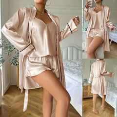 Imported Gown Style 3-Pcs Silk Nightsuit. (Gown-Inner-Short) Imported Gown Style 3-Pcs Silk Nightsuit. (Gown-Inner-Short)