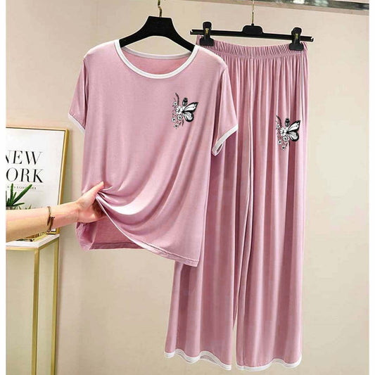 Contrast Tape-Style Logo-Printed 2-Pcs Lounge And Night Wear Suit. WLW-07