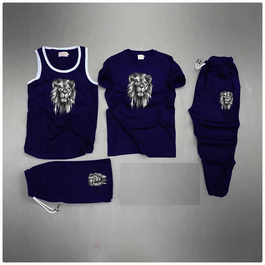 Blue Grey-Lion Printed Bundle Of 4 Dry-Fit Complete Summer Deal.