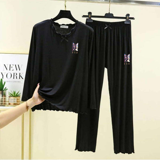 Tie Piko-Style Logo-Printed 2-Pcs Lounge And Night Wear Suit. WLW-16