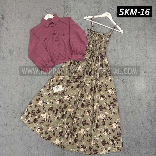 Short Koti & Printed Smoky Maxi Style Western 2-Pcs Stiched Suit. SKM-16