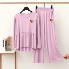 Peplum-Style Logo-Printed 2-Pcs Lounge And Night Wear Suit. WLW-11 Peplum-Style Logo-Printed 2-Pcs Lounge And Night Wear Suit. WLW-11