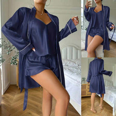 Imported Gown Style 3-Pcs Silk Nightsuit. (Gown-Inner-Short) Imported Gown Style 3-Pcs Silk Nightsuit. (Gown-Inner-Short)