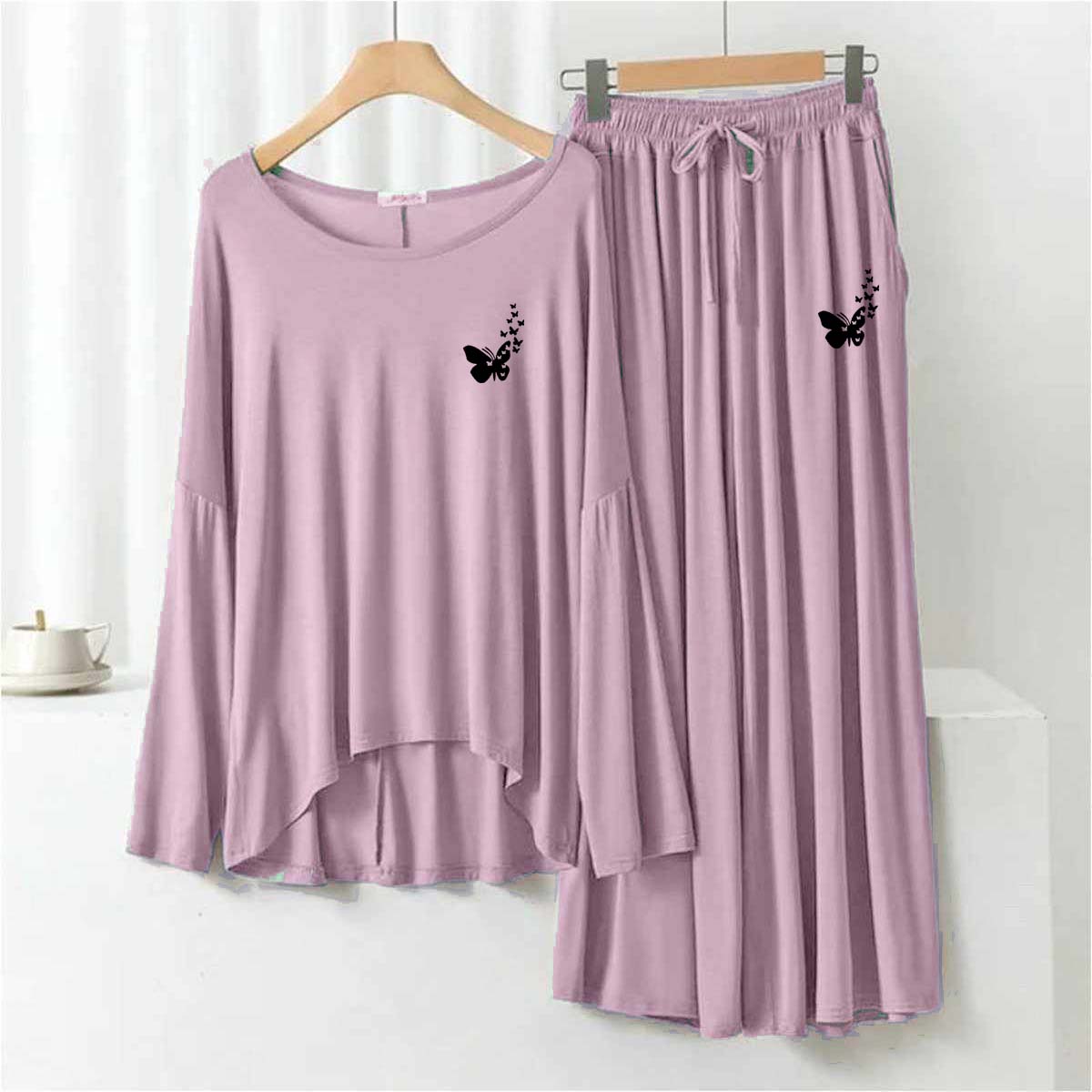 Plazo-Style Logo-Printed 2-Pcs Lounge And Night Wear Suit. WLW-08