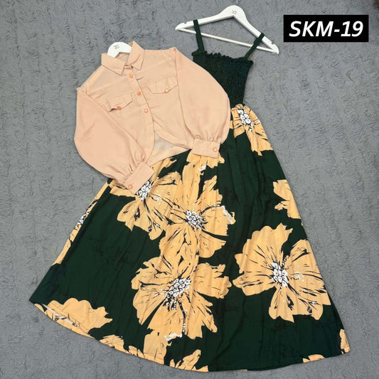 Short Koti & Printed Smoky Maxi Style Western 2-Pcs Stiched Suit. SKM-19