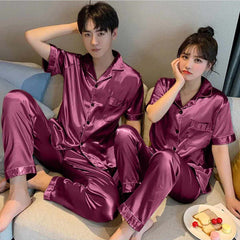 Imported Regular Style Unisex 2-Pcs Silk Nightsuit. (H-Sleeve+Pajama) Imported Regular Style Unisex 2-Pcs Silk Nightsuit. (H-Sleeve+Pajama)