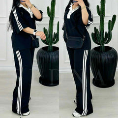 Contrast Collar 3-Stripe Style Western 2-Pcs Summer Tracksuit For Her. WSTS-06 Contrast Collar 3-Stripe Style Western 2-Pcs Summer Tracksuit For Her. WSTS-06