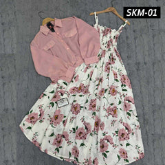 Short Koti & Printed Smoky Maxi Style Western 2-Pcs Stiched Suit. Short Koti & Printed Smoky Maxi Style Western 2-Pcs Stiched Suit.