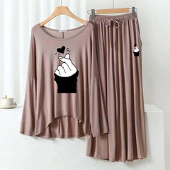 Plazo-Style Big-Printed 2-Pcs Lounge And Night Wear Suit. WLW-08 Plazo-Style Big-Printed 2-Pcs Lounge And Night Wear Suit. WLW-08