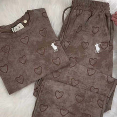 Heart Textured Horse Logo Printed Style Western 2-Pcs Summer Tracksuit For Her. WSTS-08 Heart Textured Horse Logo Printed Style Western 2-Pcs Summer Tracksuit For Her. WSTS-08