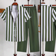 Stripe Printed Shirt Style  Dry-Fit 2-Pcs Summer Suit. MS3D-51 Stripe Printed Shirt Style  Dry-Fit 2-Pcs Summer Suit. MS3D-51