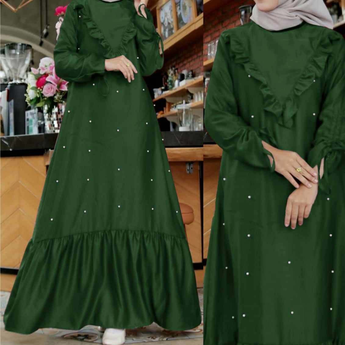 Turkish Style Pearls Work Long Heavy Flair Maxi.