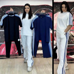 Drop-Shoulder Stripe Style 2-Pcs Summer Dry-Fit Tracksuit For Her. WSTS-04 Drop-Shoulder Stripe Style 2-Pcs Summer Dry-Fit Tracksuit For Her. WSTS-04