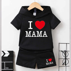 I Love MAMA Kids Hooded Style 2-Pcs Summer Suit. (HOTS+SH) I Love MAMA Kids Hooded Style 2-Pcs Summer Suit. (HOTS+SH)