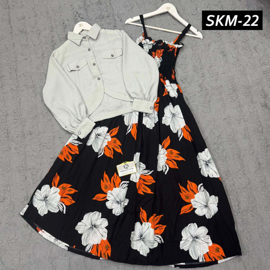 Short Koti & Printed Smoky Maxi Style Western 2-Pcs Stiched Suit. SKM-22