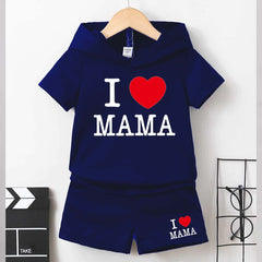 I Love MAMA Kids Hooded Style 2-Pcs Summer Suit. (HOTS+SH) I Love MAMA Kids Hooded Style 2-Pcs Summer Suit. (HOTS+SH)