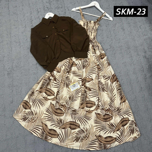 Short Koti & Printed Smoky Maxi Style Western 2-Pcs Stiched Suit. SKM-23