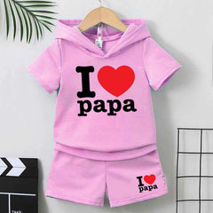 I Love PAPA Kids Hooded Style 2-Pcs Summer Suit. (HOTS+SH) I Love PAPA Kids Hooded Style 2-Pcs Summer Suit. (HOTS+SH)