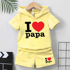 I Love PAPA Kids Hooded Style 2-Pcs Summer Suit. (HOTS+SH) I Love PAPA Kids Hooded Style 2-Pcs Summer Suit. (HOTS+SH)