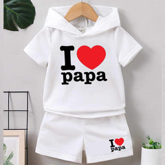 I Love PAPA Kids Hooded Style 2-Pcs Summer Suit. (HOTS+SH) I Love PAPA Kids Hooded Style 2-Pcs Summer Suit. (HOTS+SH)