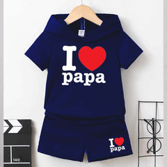 I Love PAPA Kids Hooded Style 2-Pcs Summer Suit. (HOTS+SH) I Love PAPA Kids Hooded Style 2-Pcs Summer Suit. (HOTS+SH)