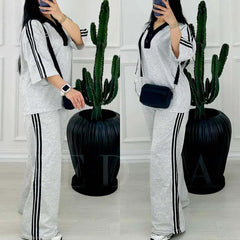 Contrast Collar 3-Stripe Style Western 2-Pcs Summer Tracksuit For Her. WSTS-06 Contrast Collar 3-Stripe Style Western 2-Pcs Summer Tracksuit For Her. WSTS-06
