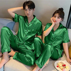 Imported Regular Style Unisex 2-Pcs Silk Nightsuit. (H-Sleeve+Pajama) Imported Regular Style Unisex 2-Pcs Silk Nightsuit. (H-Sleeve+Pajama)