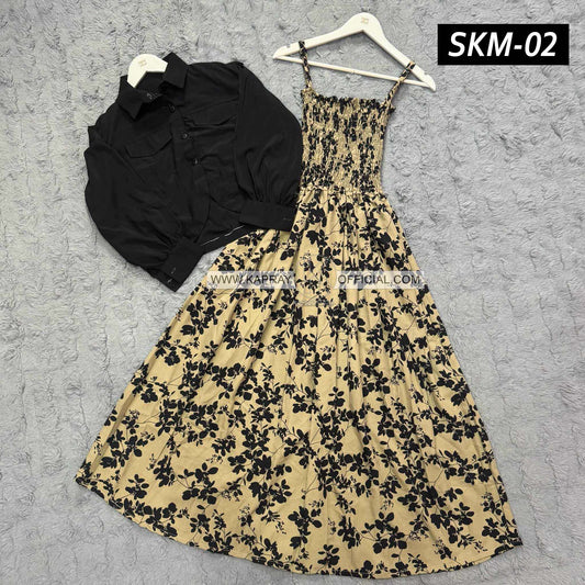 Short Koti & Printed Smoky Maxi Style Western 2-Pcs Stiched Suit.