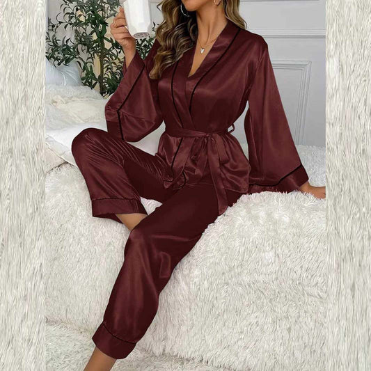 Imported Tipping-Gown Style 2-Pcs Silk Nightsuit. (Gown-Pajama)