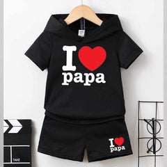 I Love PAPA Kids Hooded Style 2-Pcs Summer Suit. (HOTS+SH) I Love PAPA Kids Hooded Style 2-Pcs Summer Suit. (HOTS+SH)