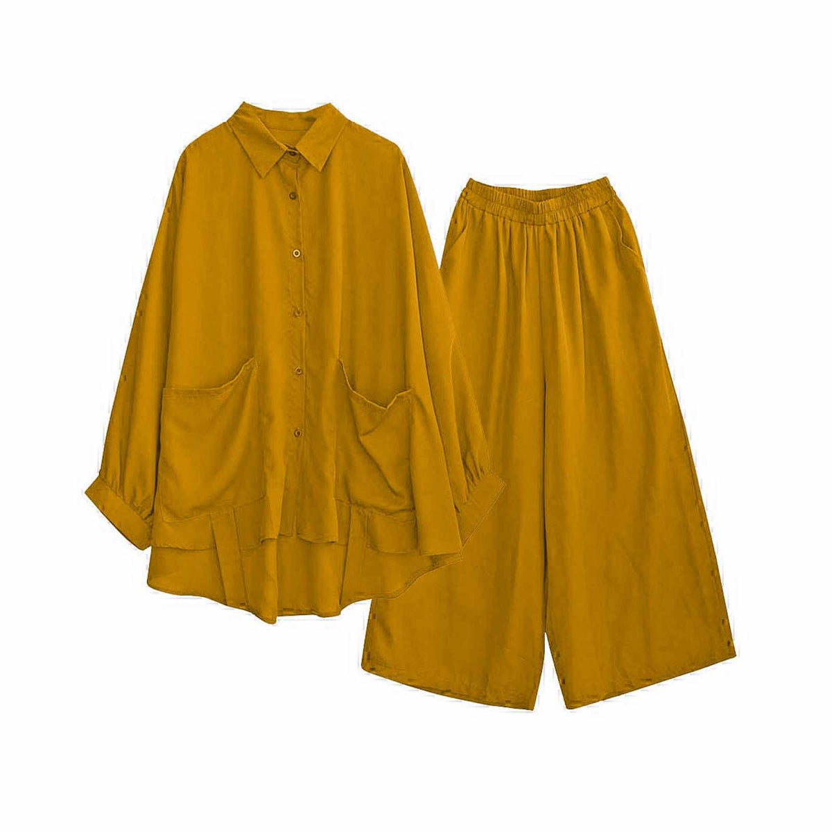 Mustard Korean Batwing-Style Double Pocket 2-Pcs Co-Ord Set.