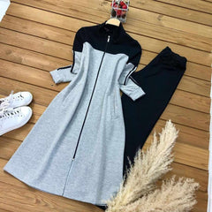 Sleeves Stripe Style Patch-Work Long 2-Pcs Winter Tracksuit. D-1 Sleeves Stripe Style Patch-Work Long 2-Pcs Winter Tracksuit. D-1